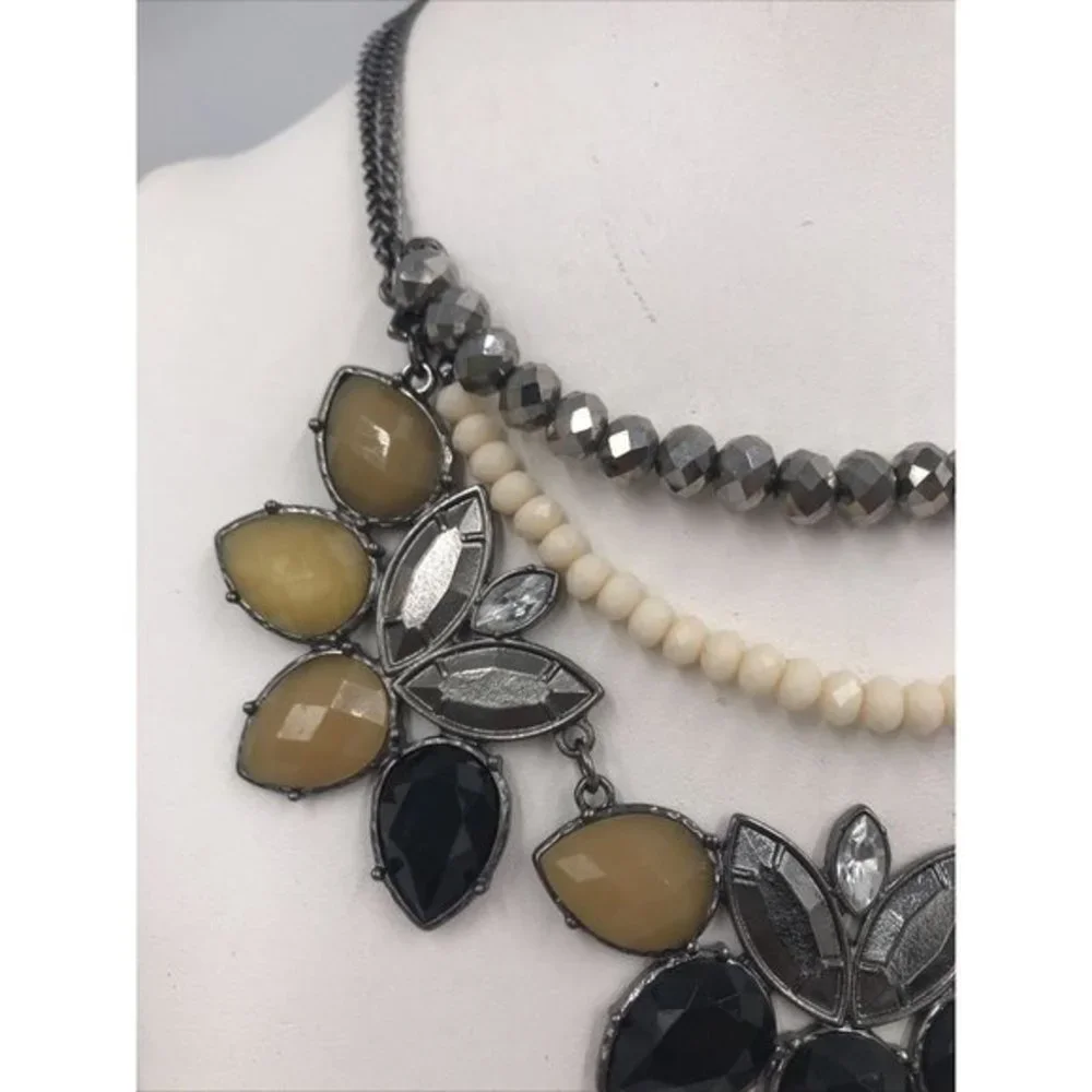 Gun Metal tone Black/Grey Cream Rhinestone Necklace‎ 18